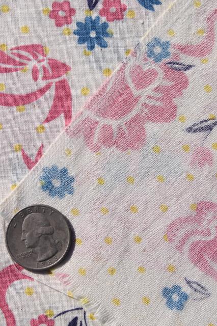 vintage cotton feedsack fabric, whole feed sack w/ pink aprons print