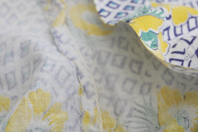 vintage cotton feedsack, yellow flowers print fabric sack w/ original stitching