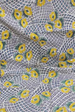 vintage cotton feedsack, yellow flowers print fabric sack w/ original stitching