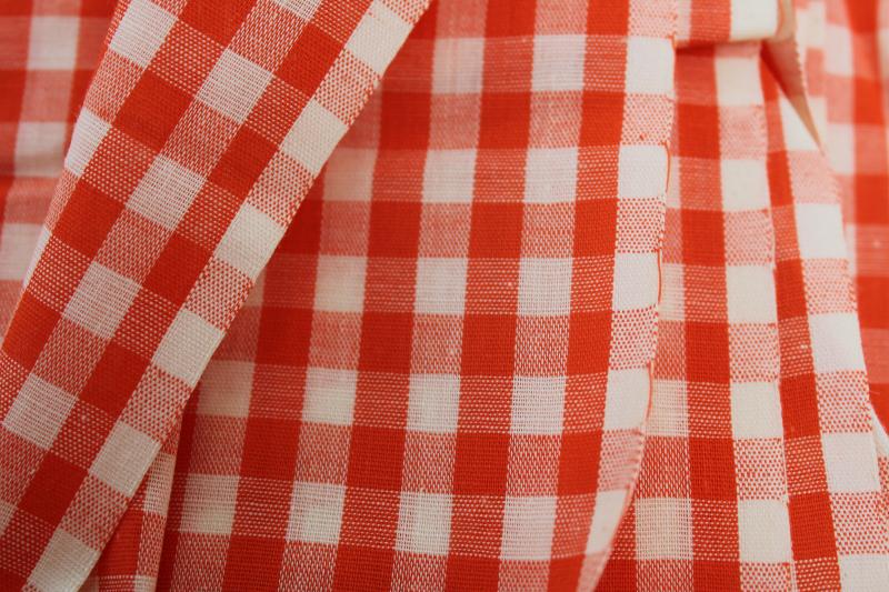 vintage cotton gingham fabric, orange and white woven checks material