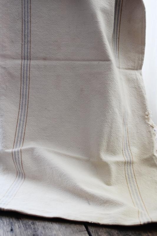 vintage cotton grain sack, blue / brown stripe feed bag primitive antique fabric
