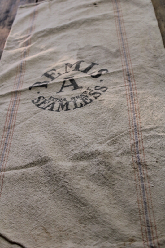vintage cotton grain sacks, Bemis seamless feed bags rustic primitive antique fabric
