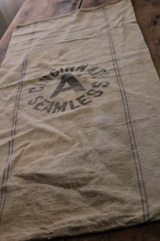 vintage cotton grain sacks, Cincinnati seamless feed bags rustic primitive antique fabric