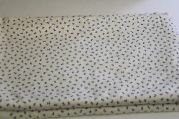 vintage cotton knit fabric, lavender blue sprig floral print on creamy ivory
