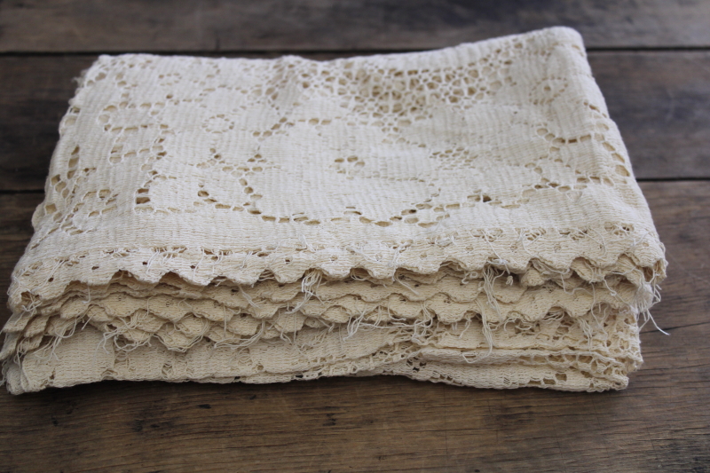 vintage cotton lace tablecloth in deep ivory or ecru color, Victorian style romantic decor