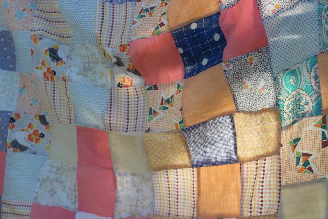 vintage cotton patchwork large square sham or tiny quilt, romantic country shabby cottage chic