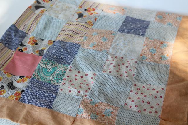 vintage cotton patchwork large square sham or tiny quilt, romantic country shabby cottage chic