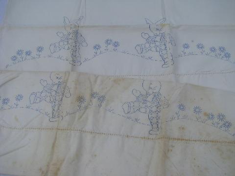 vintage cotton pillowcases to embroider & applique, baby animals, Indians