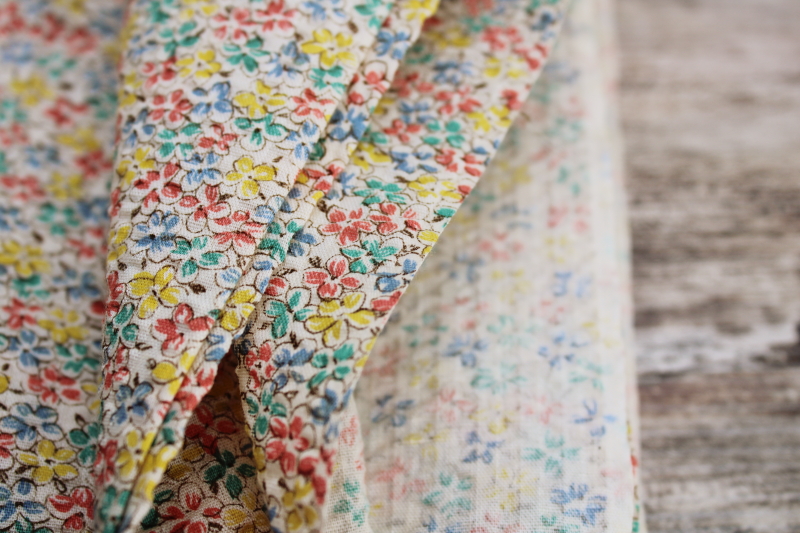 vintage cotton plisse fabric, tiny flowers ditsy print coral, yellow, teal, blue