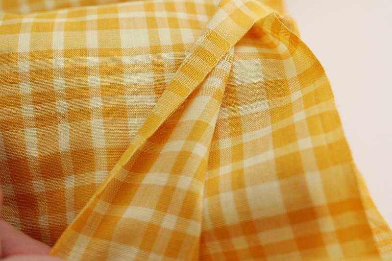 vintage cotton / poly blend shirting fabric, 5 yards mustard gold yellow plaid 