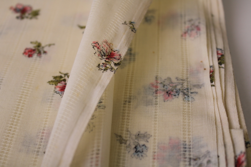 vintage cotton / poly fabric w/ prairie girly floral print, sheer woven stripe voile