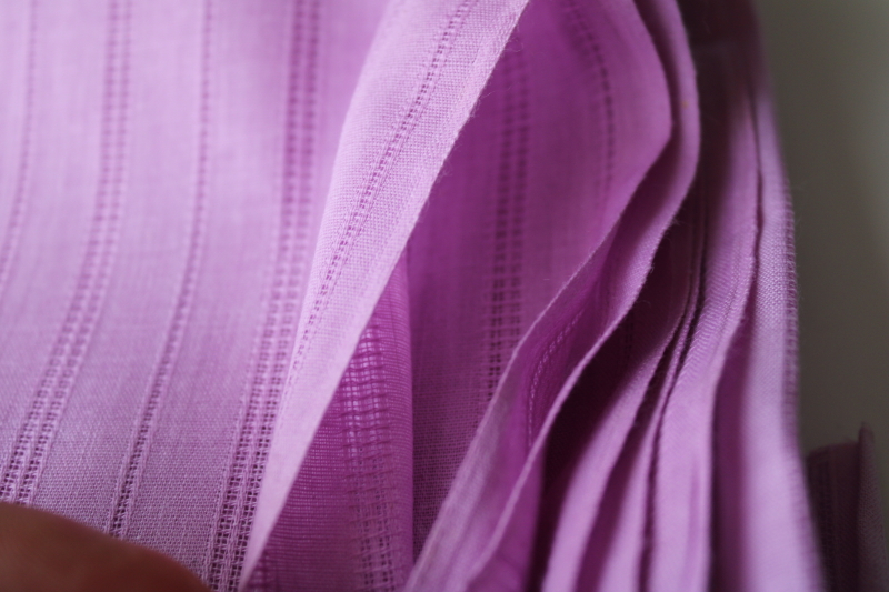 vintage cotton / poly fabric, sheer woven stripe voile lilac purple solid color