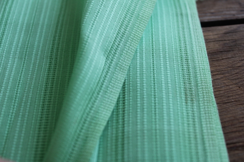vintage cotton / poly fabric, sheer woven stripe voile mint green solid color
