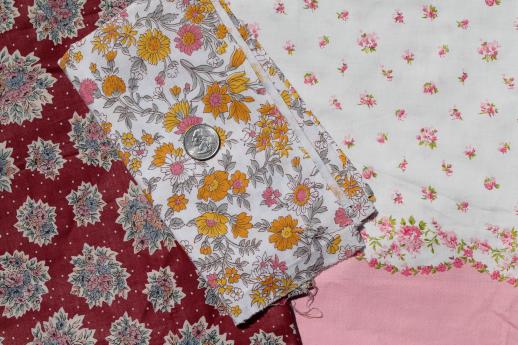vintage cotton print fabric & feed sack fabric pieces, quilting prints lot 