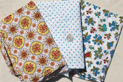 vintage cotton print fabric & feed sack fabric pieces, quilting prints lot 
