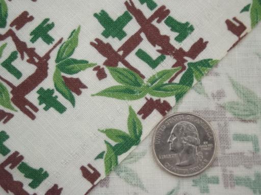 vintage cotton print feed sack fabric, retro 50s pattern of chinese bamboo