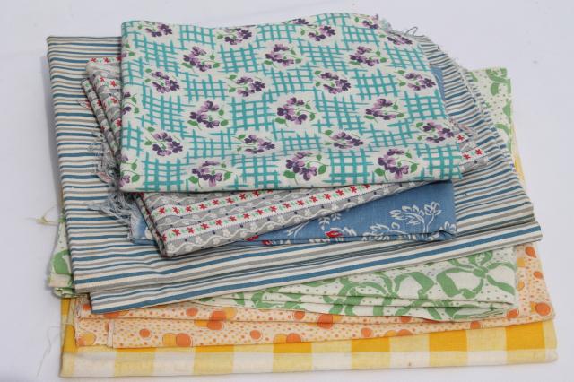 vintage cotton print & feedsack prints fabric lot, feed sack quilt fabric pieces