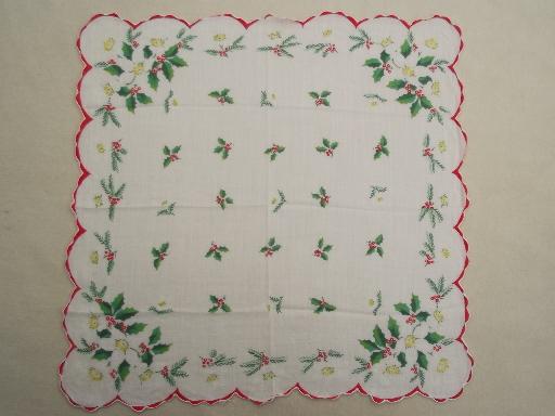 vintage cotton print hankies, Christmas & holiday printed handkerchiefs