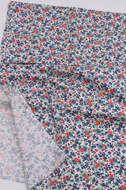 vintage cotton print quilting fabric lot, red & blue flowers, red polka ...