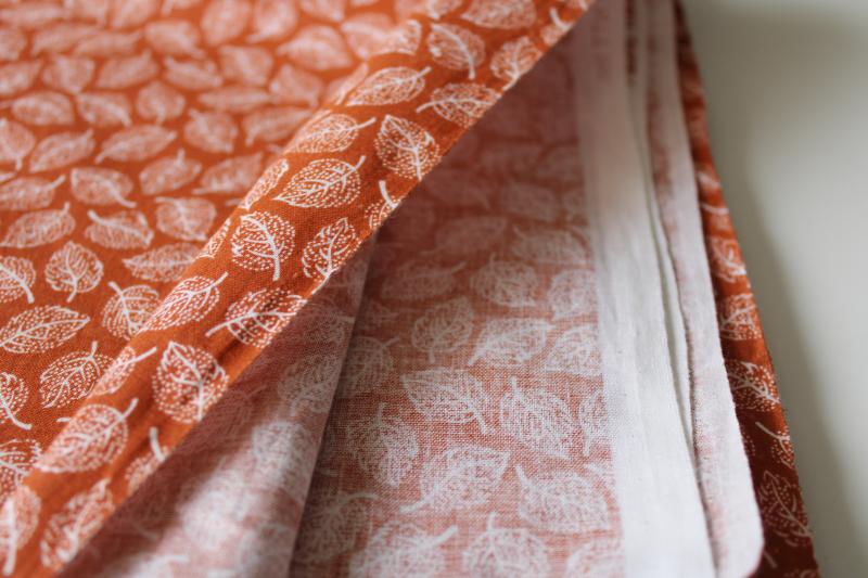 vintage cotton quilting fabric, autumn season fall leaves leaf print on russet orange