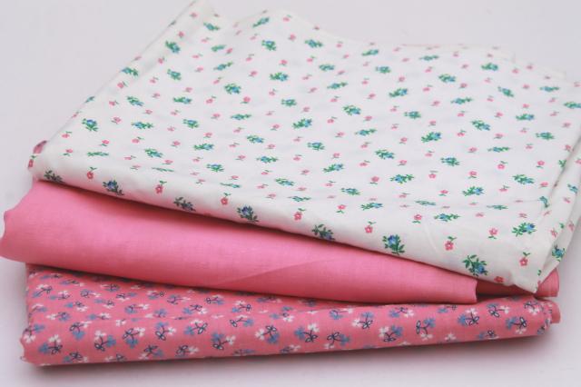 vintage cotton quilting fabric lot, retro pink solid & tiny flower prints