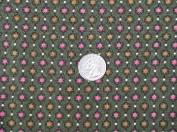 vintage cotton quilting fabric, tiny print dots in pink & gold / olive green