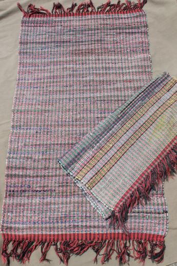 vintage cotton rag rugs, woven throw rugs in primitive red, blue, gold