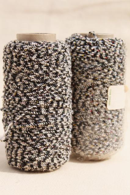 vintage cotton / rayon nubby chenille yarn or embroidery thread, baker's twine black & white
