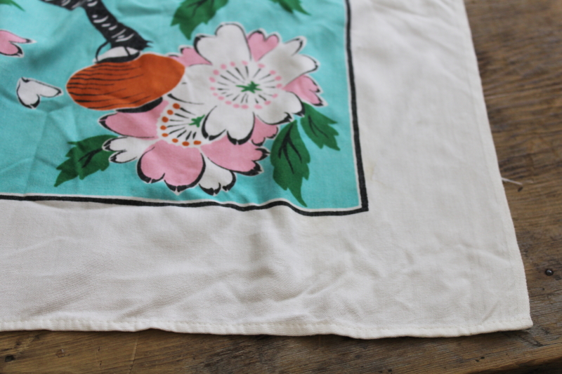 vintage cotton rayon tablecloth, Sakura cherry blossom w/ Japanese lanterns print
