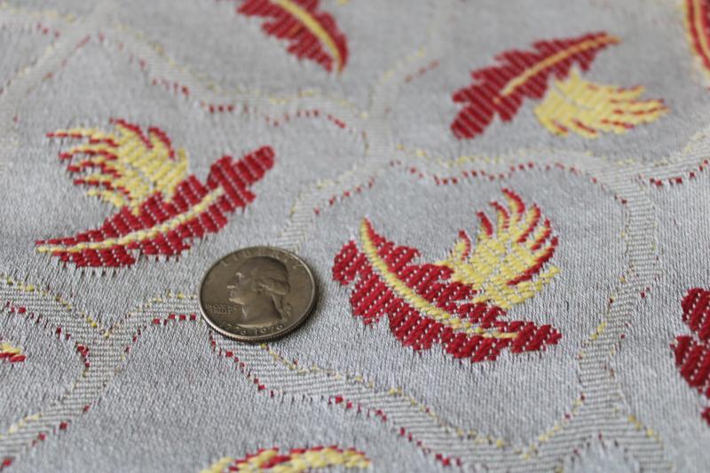vintage cotton / rayon upholstery fabric remnant, french blue w/ feather plumes