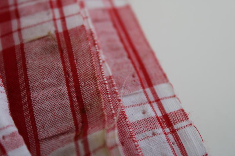 vintage cotton seersucker fabric, red & white plaid for summer sewing projects
