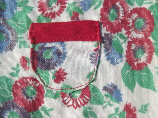 vintage cotton sewing / mending bag, flowered print rompers on hanger!