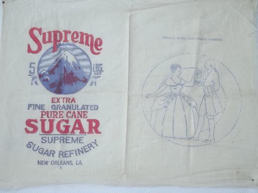 vintage cotton sugar sack, feedsack fabric w/ stamped to embroider design 