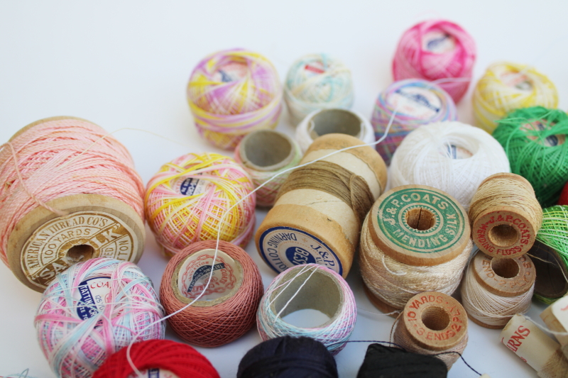 vintage cotton thread for lace crochet, tatting, embroidery, mending, lots  of colors