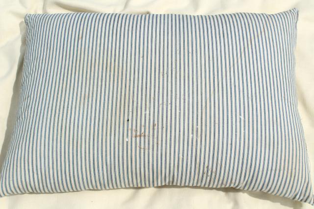 vintage cotton ticking stripe pillows, large heavy feather filled bed pillows