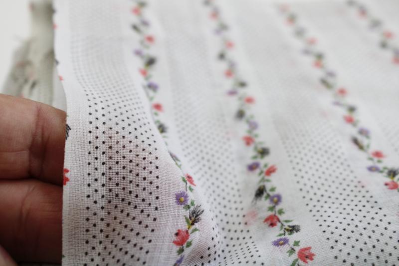 vintage cotton voile, soft light sheer material with a dimity look floral print stripe