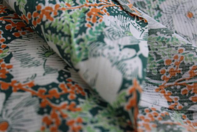 vintage cotton voile, striped weave soft flowy fabric w/ floral print green & bittersweet