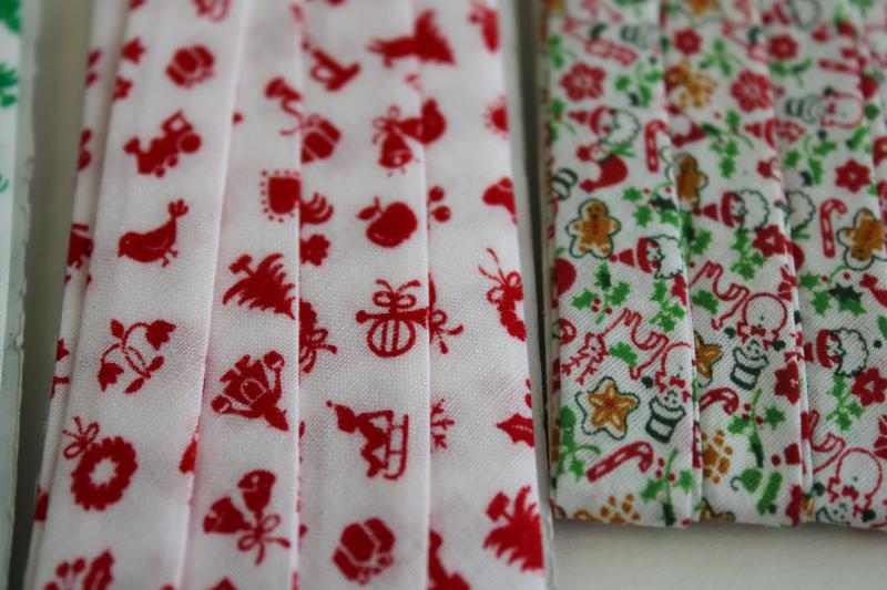 vintage cotton/poly seam binding tape Christmas red & green holiday prints sewing trim