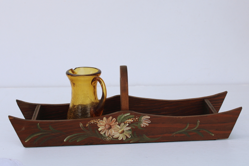 vintage country cottage style hand painted wood caddy, table box for salt  pepper shakers etc