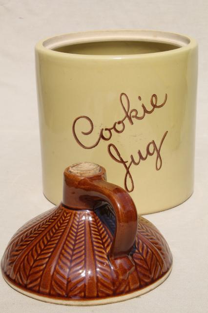 vintage country primitive Cookie Jug cookie jar crock, Monmouth Western stoneware pottery