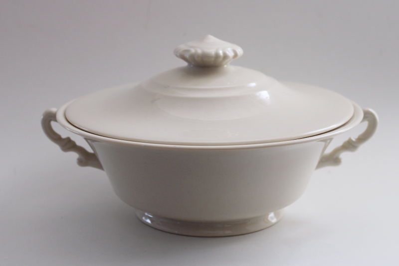 vintage covered serving dish, plain ivory porcelain dinnerware casserole vegetable bowl