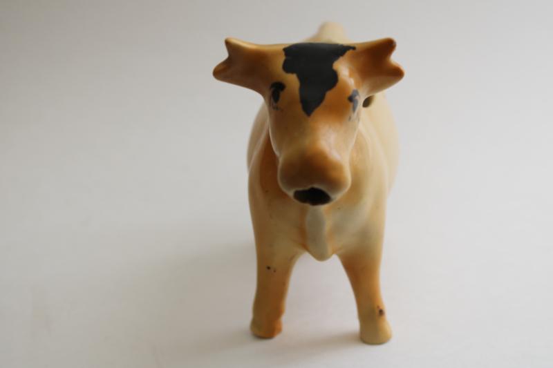 vintage cow creamer, hand painted brown cow rustic primitive folk art cow pitcher