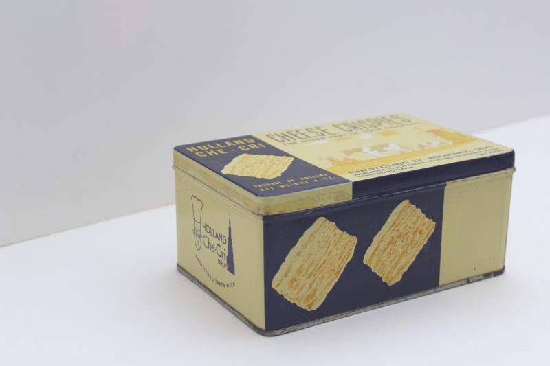 vintage cracker tin, Holland Cheese crackers advertising w/ cows