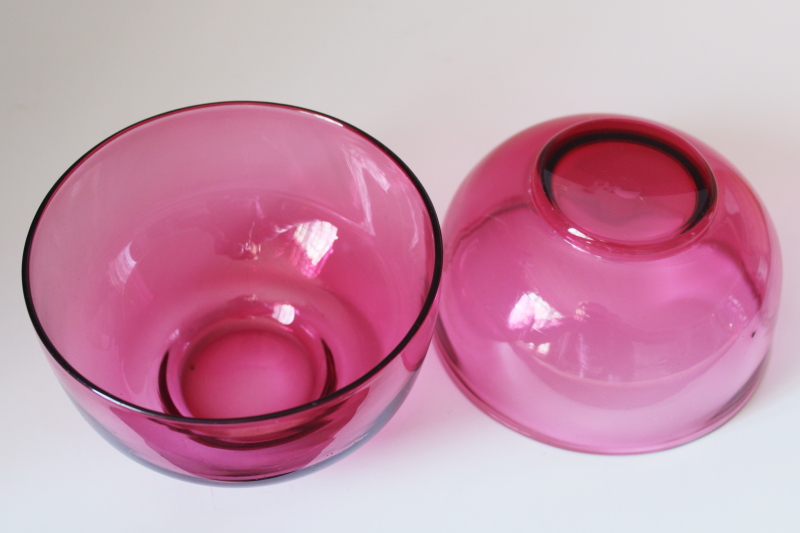 vintage cranberry glass bowls, hand blown glass candy dishes or flower vases