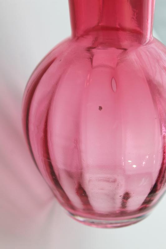 vintage cranberry glass pitcher, hand blown panel optic pattern glass