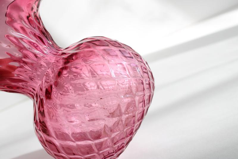 vintage cranberry glass vase, Fenton diamond optic pattern hand blown art glass