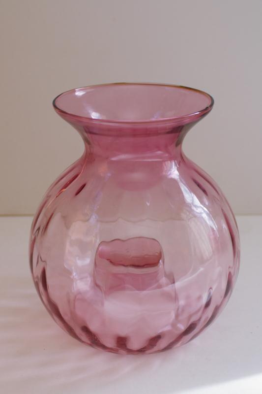 vintage cranberry glass vase or jar candle holder hurricane, rosy pink color