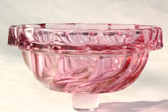 vintage cranberry stain glass candle cups, Victrylite pressed glass bobeches
