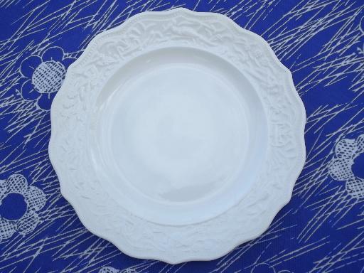 vintage creamware china plates, Crooksville birds and flowers embossed border