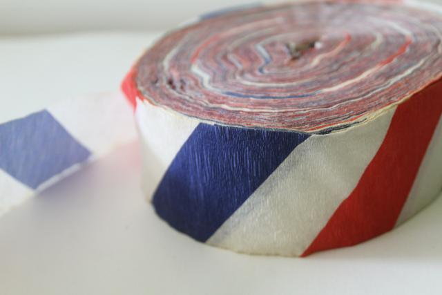 vintage crepe paper streamers, red white blue patriotic 4th of July election day party decorations